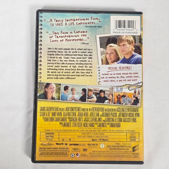 To Save a Life (DVD, 2009) Faith-Based Teen Drama - Picture 3 of 3